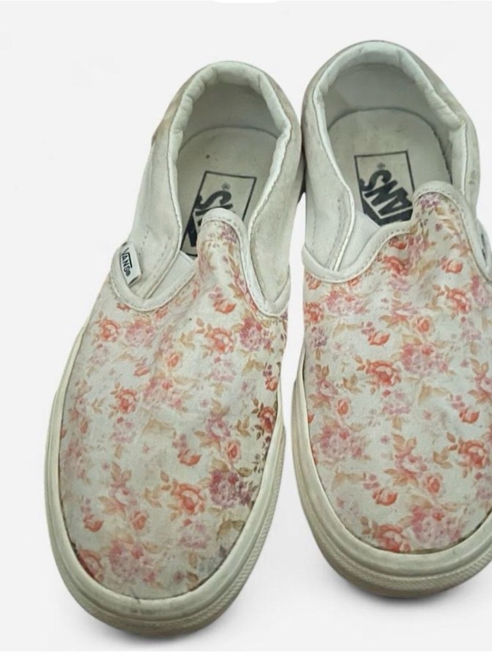 Vans Floral Slip-On Canvas Sneakers - White with Pink Floral